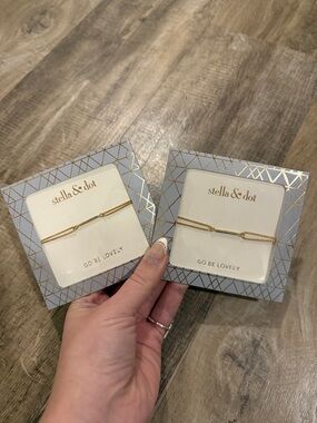 Stella & Dot Gold Double Delicate Chain Bracelet Set